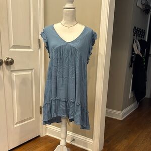 Women's  Altard State Blue Ruffle Sleeve Top